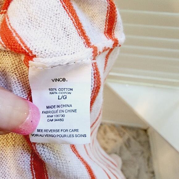 VINCE RED/ORANGE COTTON STRIPE TOP SIZE LARGE - Picture 6 of 6
